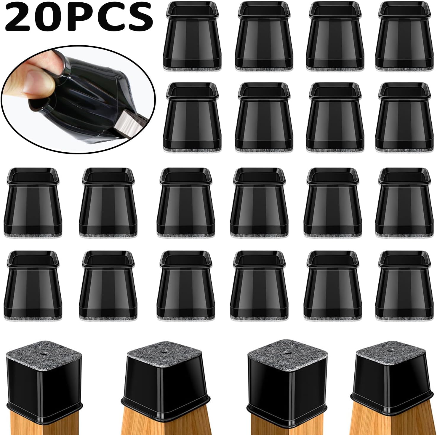 BUMACO Chair Leg Floor Protectors Square Chair Leg Protectors for Hardwood Floors 20Pcs Silicone