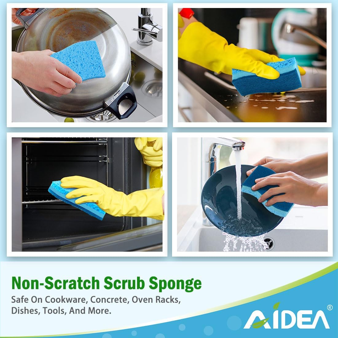 AIDEA Sponges Kitchen, Non-Scratch Scrub Sponge, 12Count, Sponges for Non-Stick Cookware, Kitchen