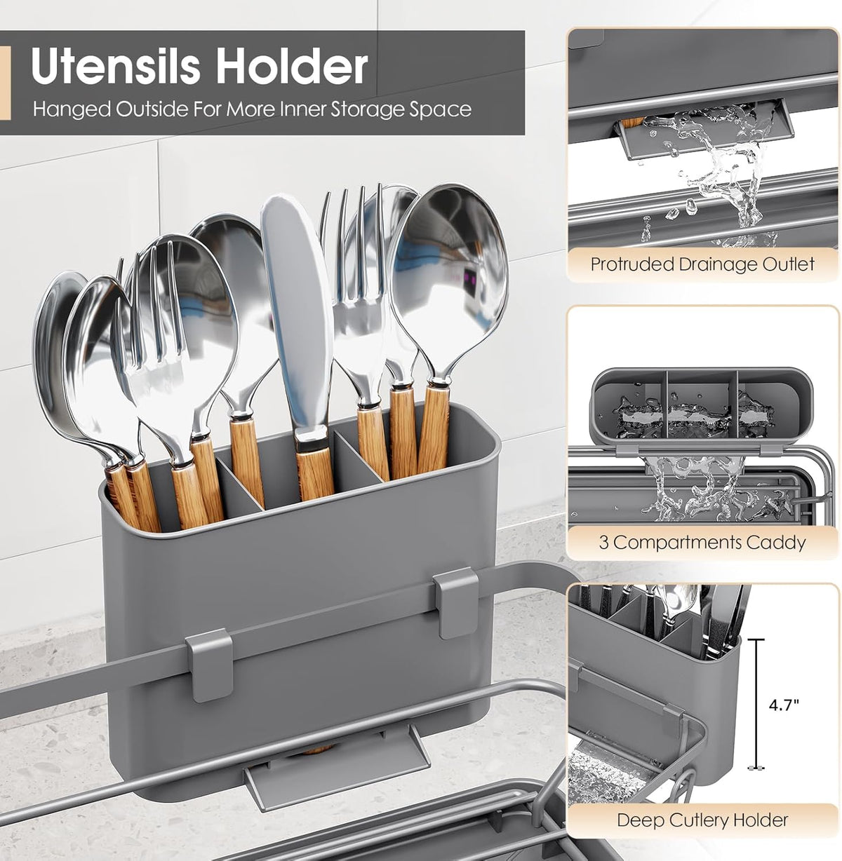 Dish Drying Rack for Kitchen Counter, Sink Dish Rack with Drainboard, Large Dish Drainer with Cups