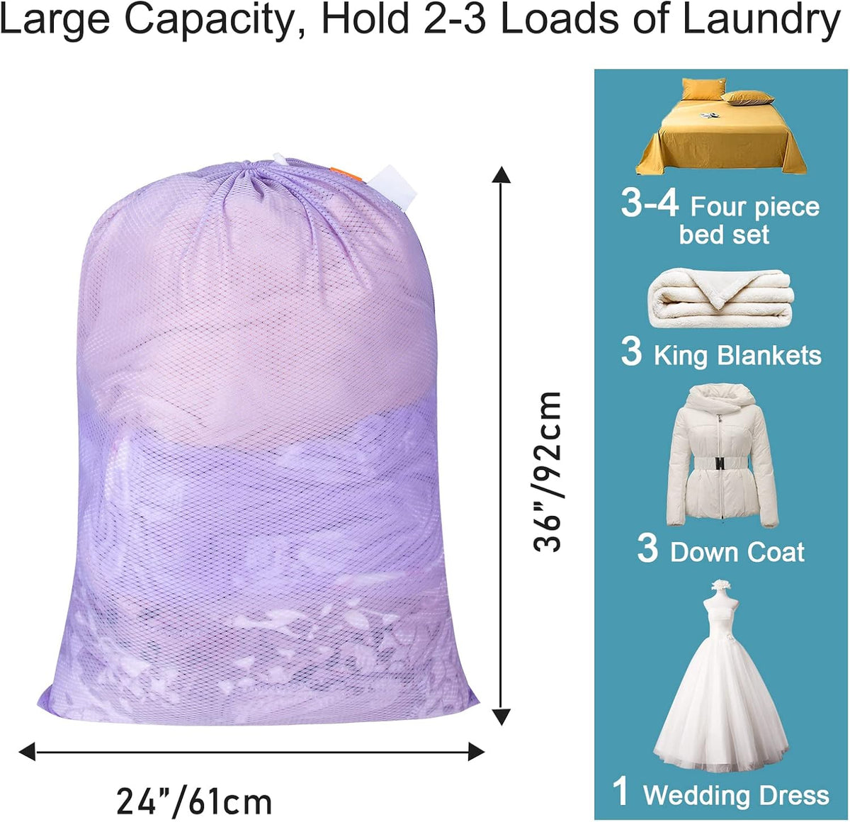 Polecasa Heavy Duty Large Mesh Laundry Bags with ID Tag and Locking Drawstring Closure - 2 Pack, 24
