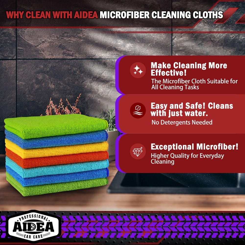 AIDEA Microfiber Cleaning Cloth, 150PK, Microfiber Towels for Cars, Premium All Purpose Car Cloth