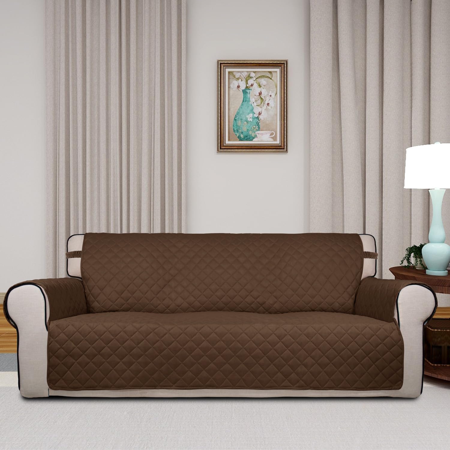 PureFit Reversible Quilted Sofa Cover, Water Resistant Slipcover Furniture Protector, Washable