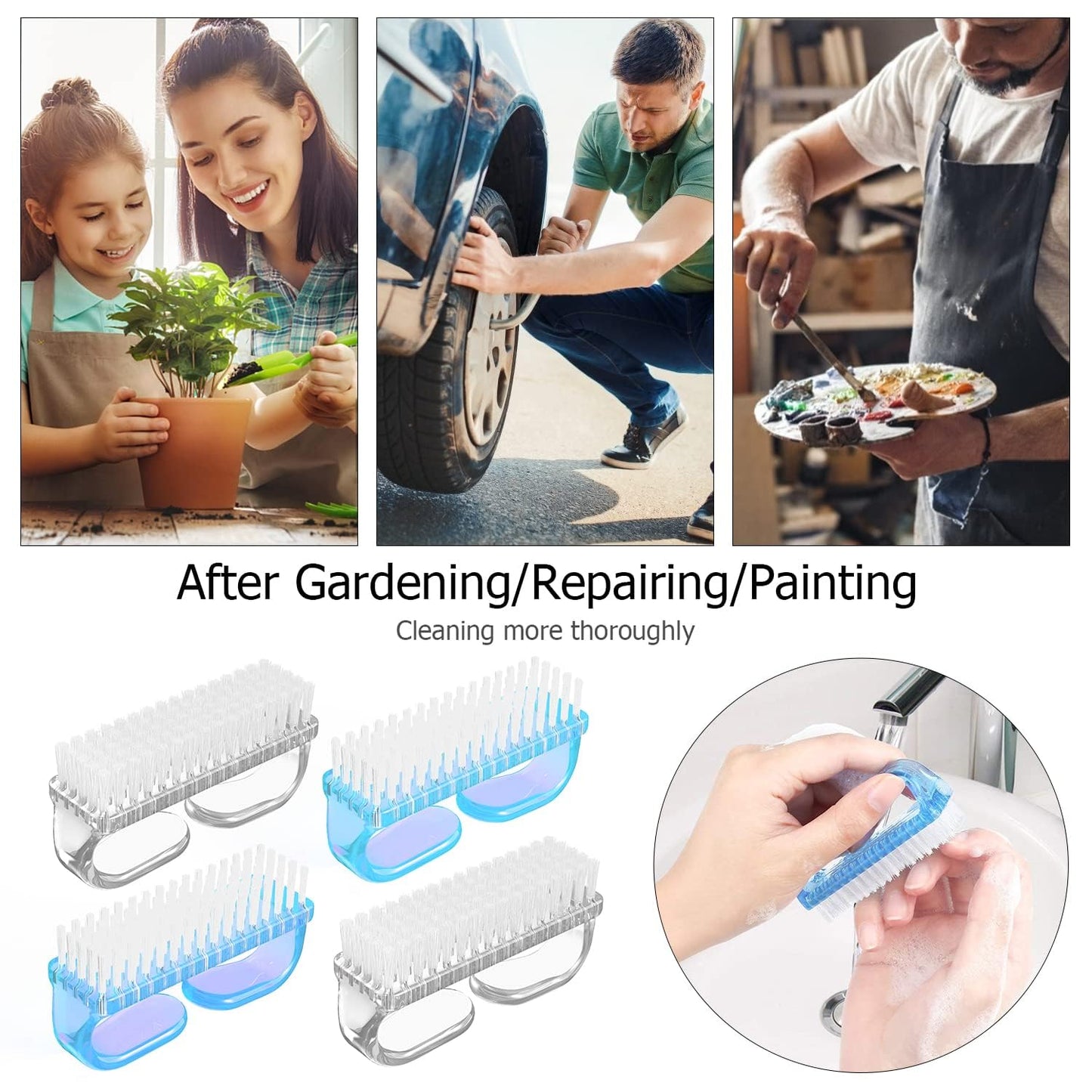 Handle Grip Nail Brush, Hand Fingernail Brush Cleaner Scrubbing Kit Pedicure for Toes and Nails Men