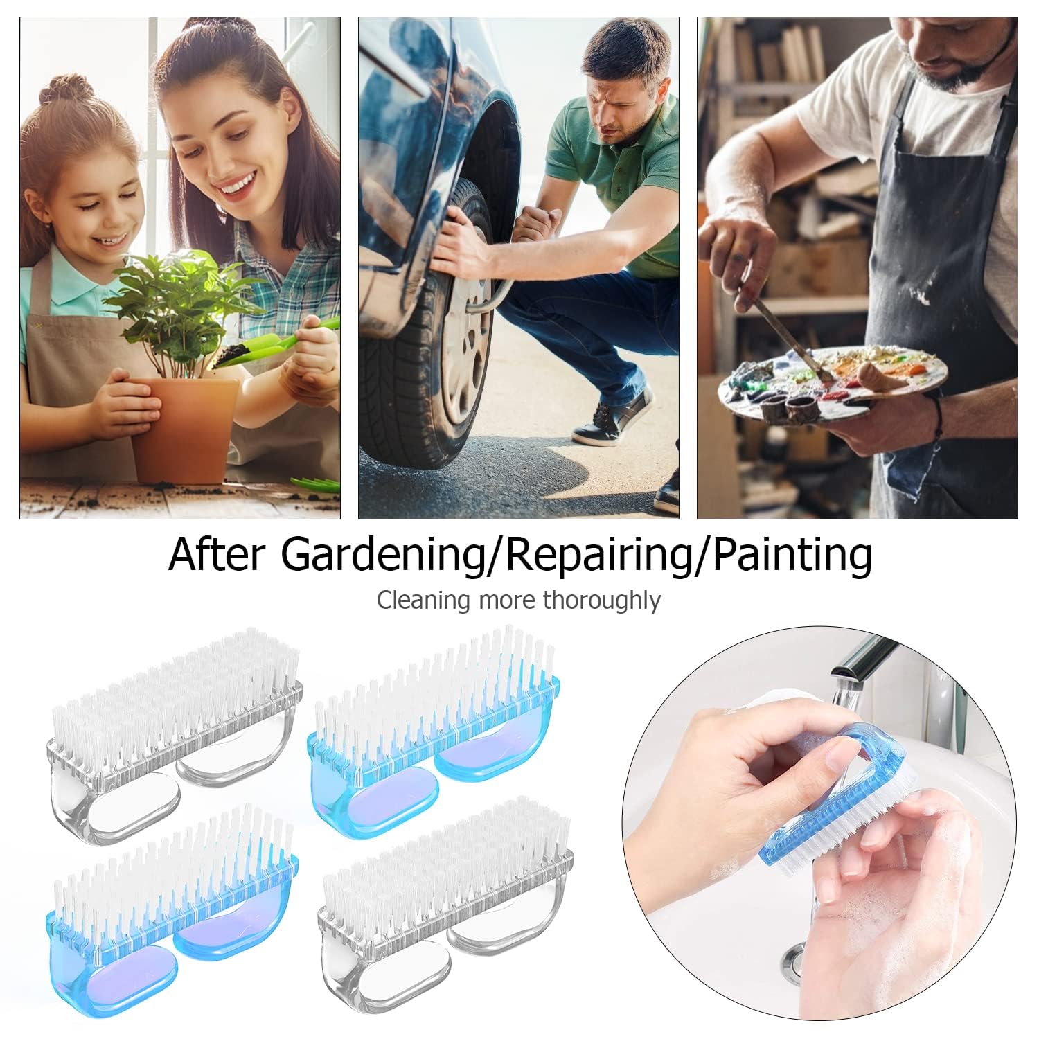 Handle Grip Nail Brush, Hand Fingernail Brush Cleaner Scrubbing Kit Pedicure for Toes and Nails Men