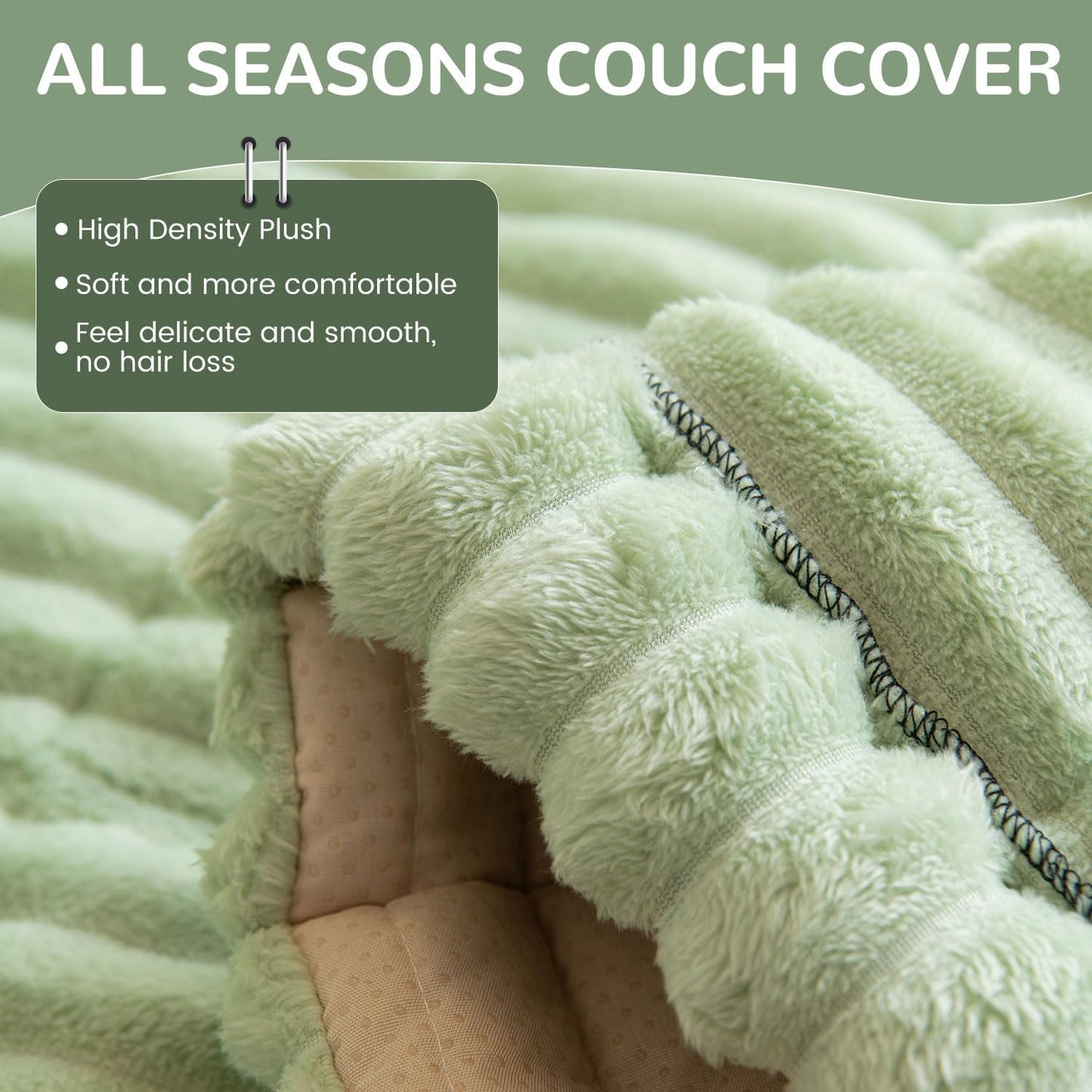 OTOB Couch Covers for 3 Cushion Sofa Pet Friendly, Plush Fuzzy Non Slip Sofa Covers Washable, Soft