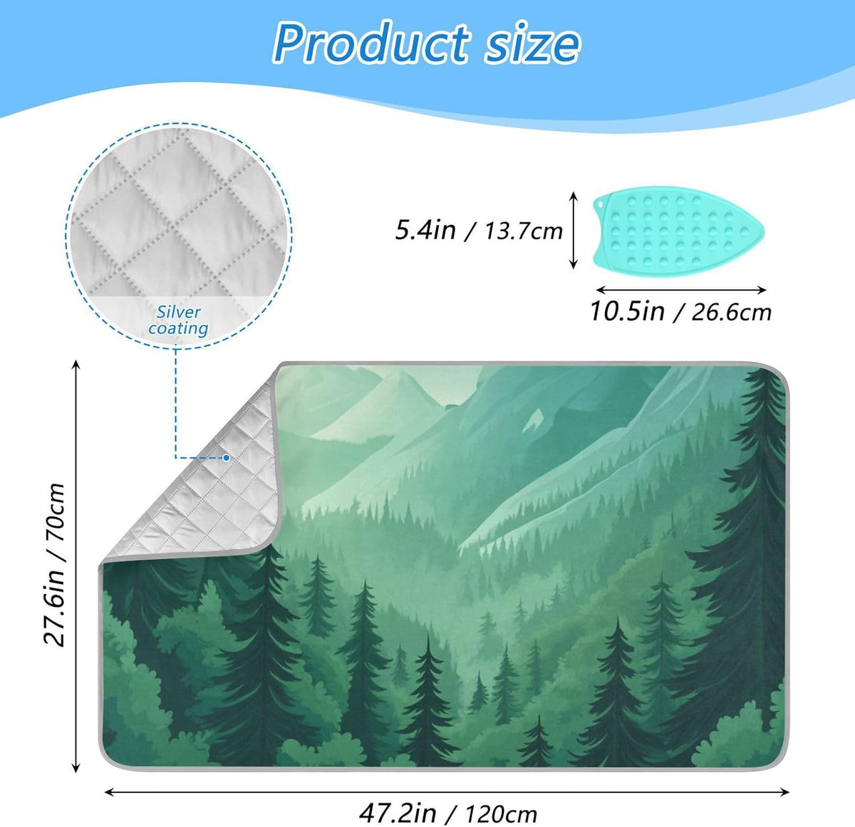 Mountain Forest Trees Green 02 Ironing Mat for Table top Portable Ironing Pad Blanket for Washer