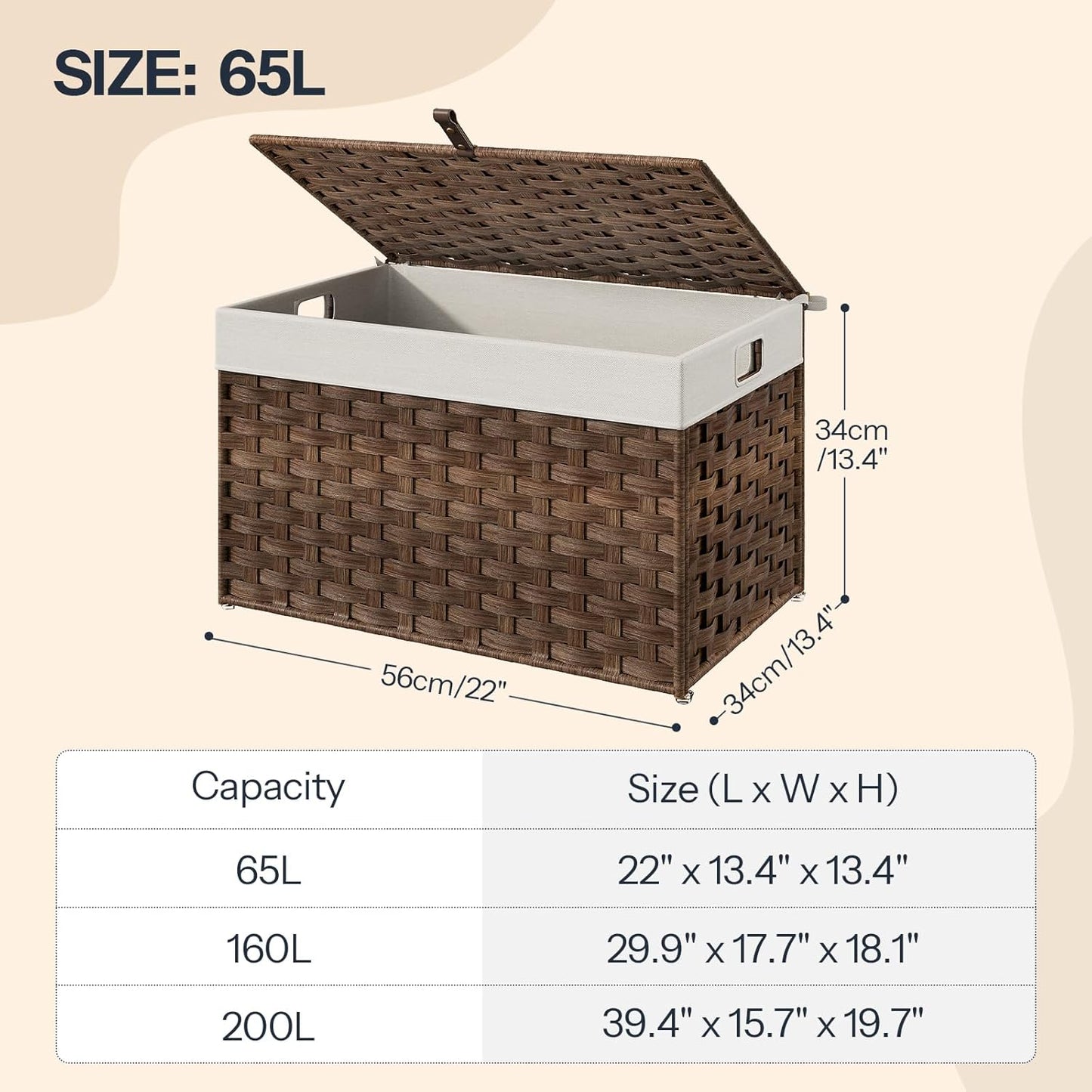 HOOBRO Storage Basket with Lid, 17.2 Gallon (65L) Wicker Basket, Handwoven Blanket Storage Basket