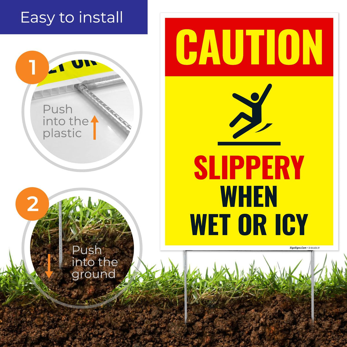 Caution Slippery When Wet or ICY Sign, (SI-84404) (4 Pack) Double Sided 9x12 Inches, Corrugated