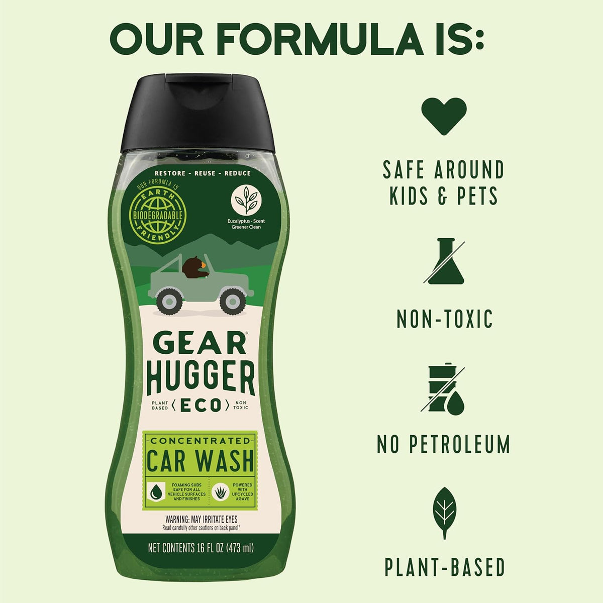 Gear Hugger Car Wash Soap (16 oz, Pack of 2) – Eco-Friendly Car Cleaner, Biodegradable Car Wash