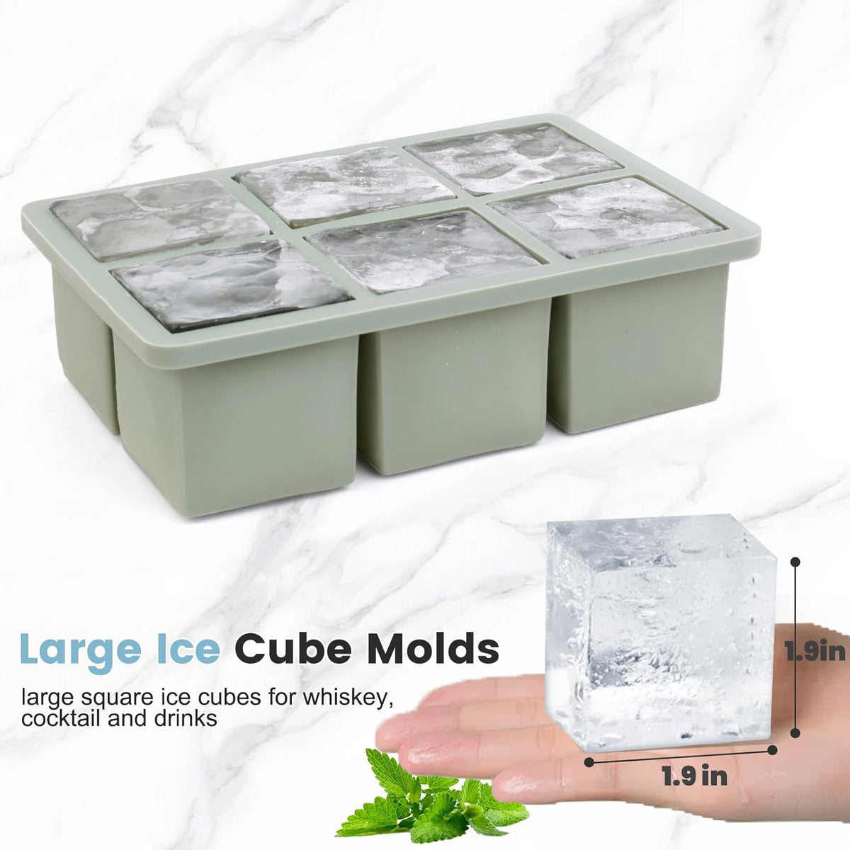 Large Silicone Ice Cube Tray 3Pack, SAWNZC Big Square Ice Cube Molds for Whisky Cocktail, Ice Maker