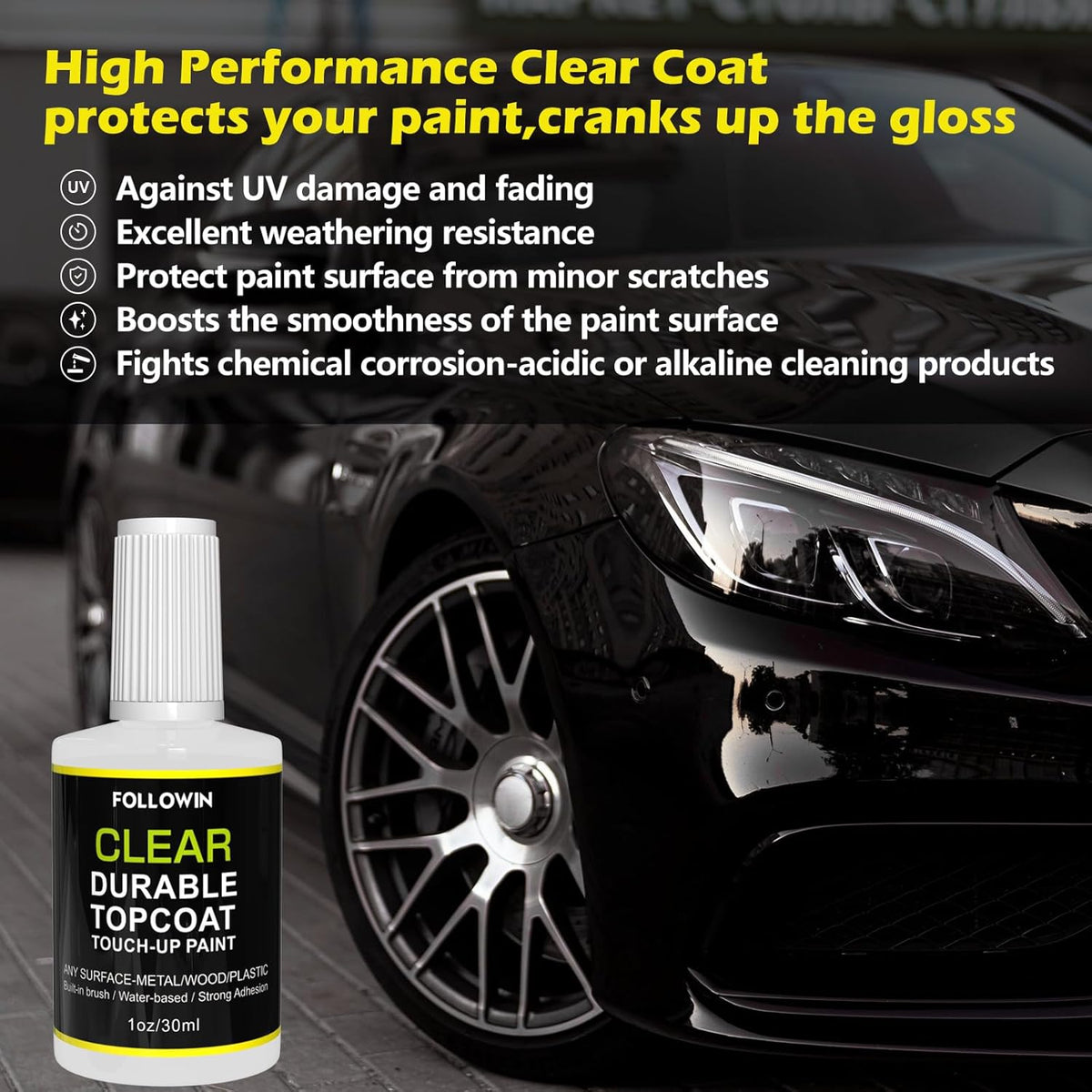FOLLOWIN Automotive Clear Coat,Gloss Clear Finished Car Touch Up Paint,Use on Exterior & Interior