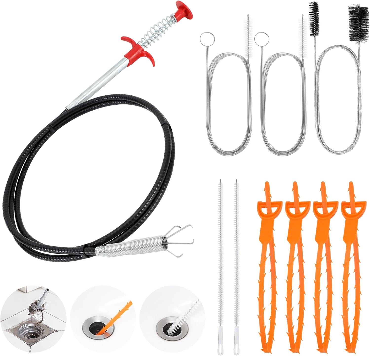 10 PCS Drain Snake Hair Drain Clog Remover Tool Set, Snake Drain Hair Removal Tool, Grabber Claw