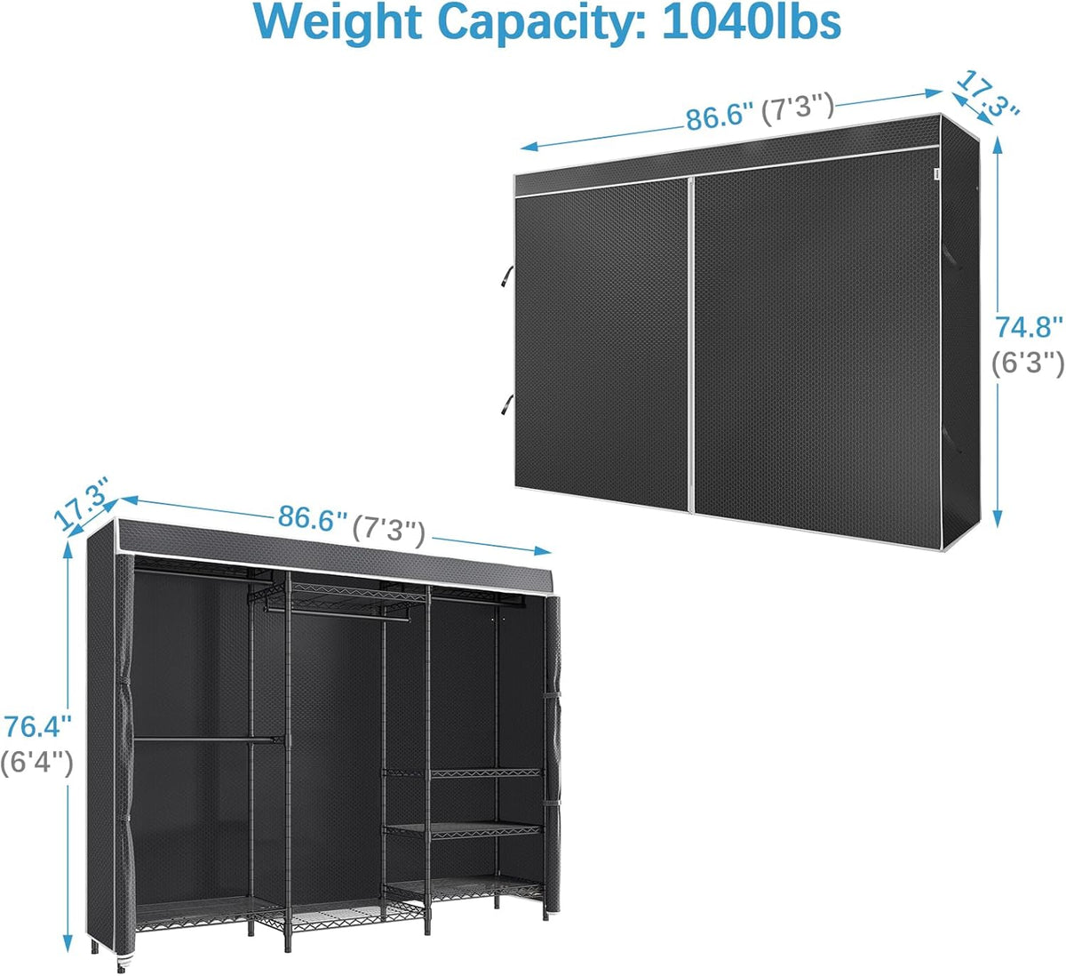 VIPEK V5C Plus Covered Clothes Rack Portable Wardrobe Closet, Heavy Duty Clothes Rack with