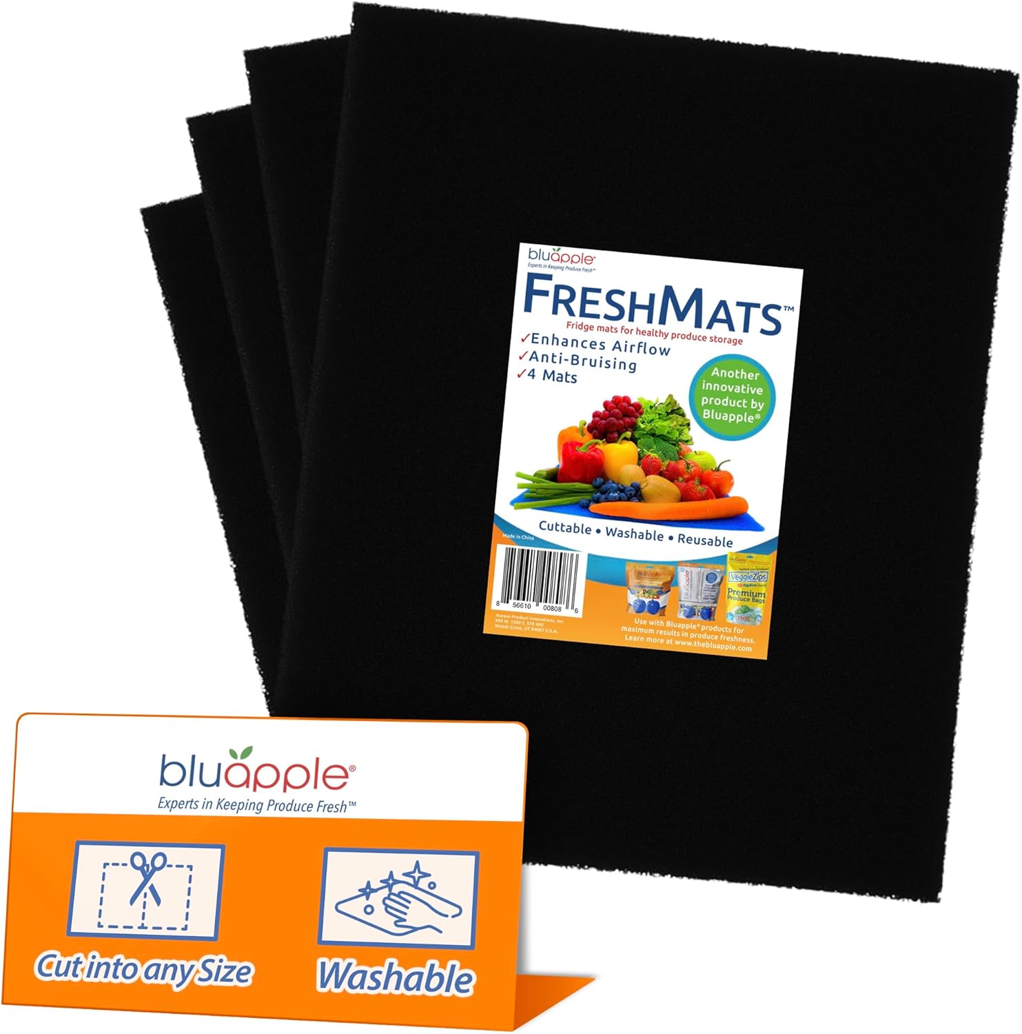 Bluapple FreshMats, Refrigerator Bin Liner, Fridge Drawer Mats, Crisper Life Extender Liner Keeps