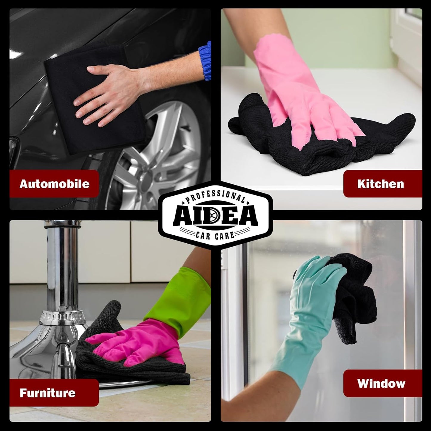 AIDEA Microfiber Cleaning Cloth Black 150PK, Microfiber Towels for Cars, Premium Car Cloths