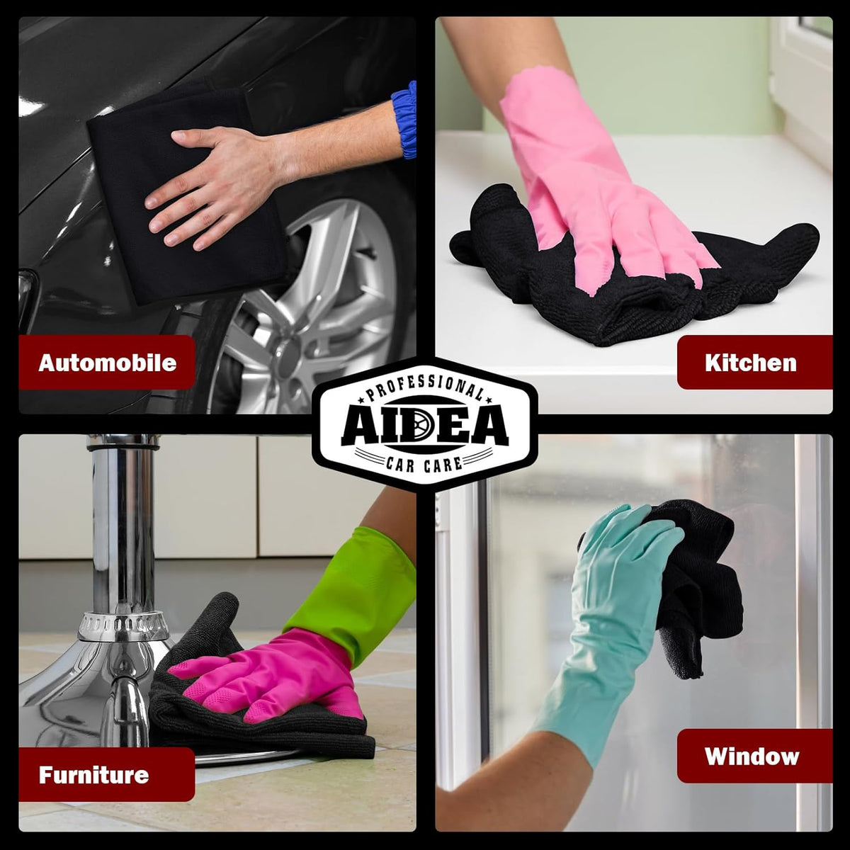 AIDEA Microfiber Cleaning Cloth Black 50PK, Microfiber Towels for Cars, Premium Car Cloths, Dusting
