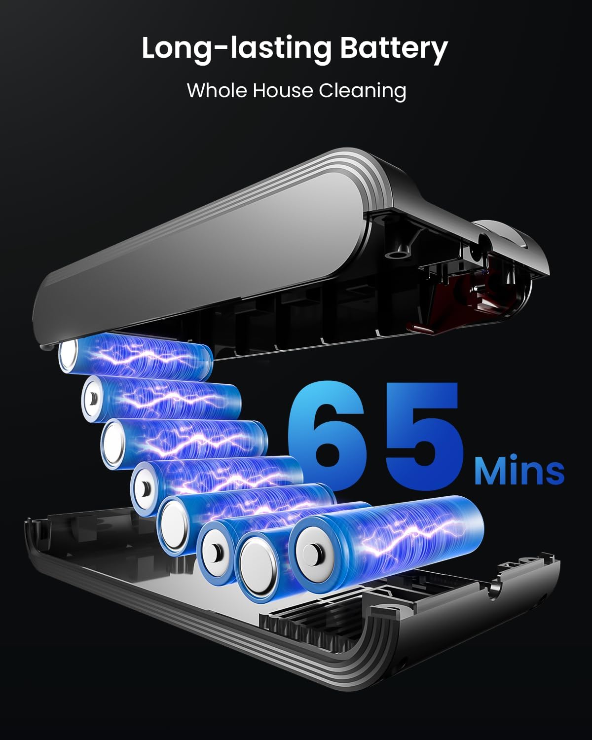 Cordless Vacuum Cleaner, 48KPa 580W 65Mins Vacuum Cleaner for Home, Anti-Tangle Self-standing Stick