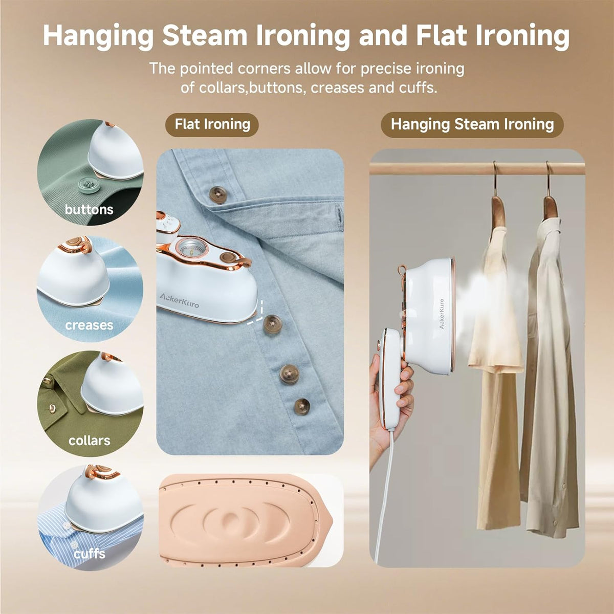 Travel Steamer for Clothes,1200W Portable Handheld Mini Garment Steamers,Steamer ＆ Iron 2 In