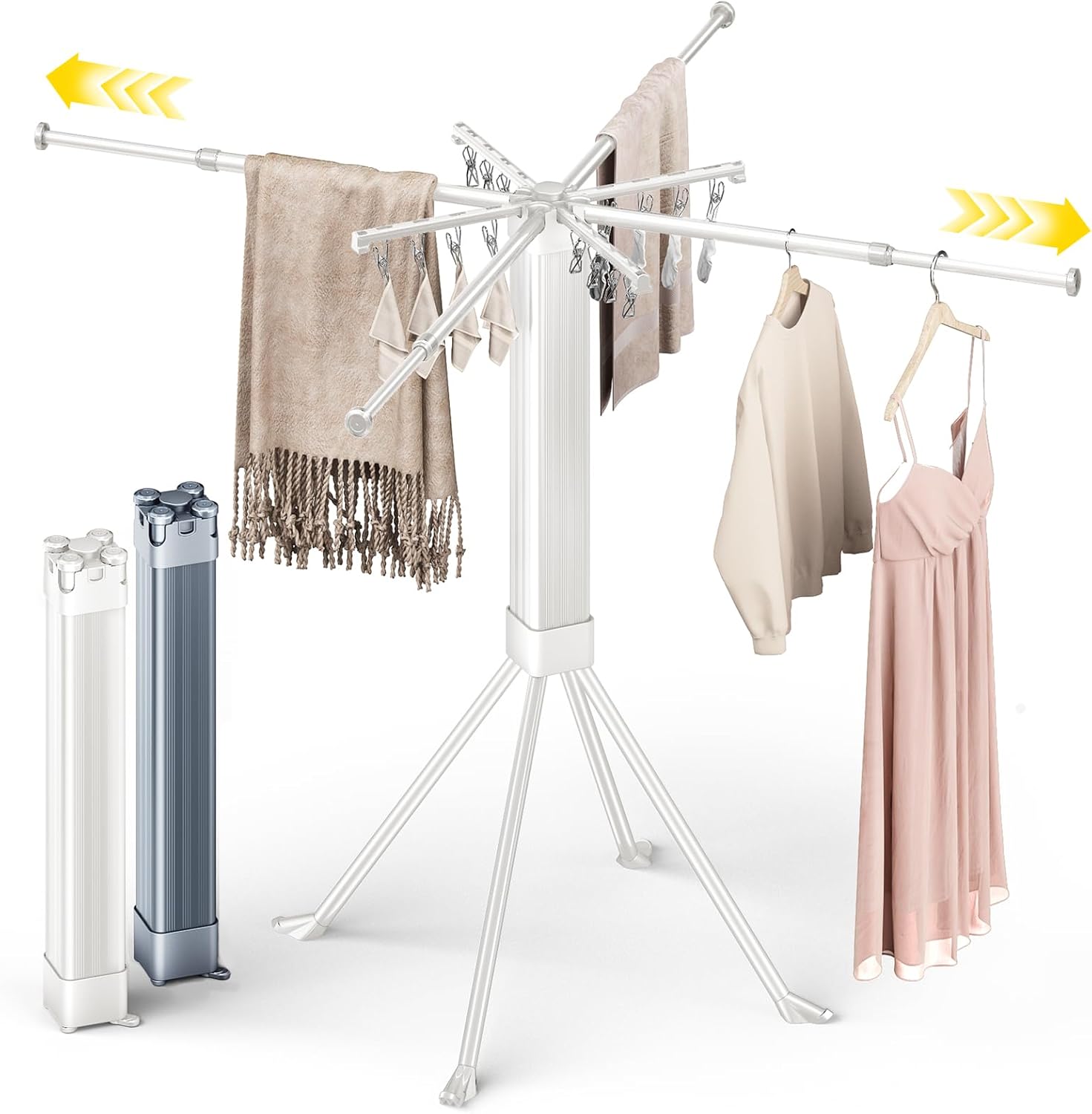 BIREN Clothes Drying Rack Foldable Extending Laundry Rack with 16 Clips Collapsible Clothing Rack