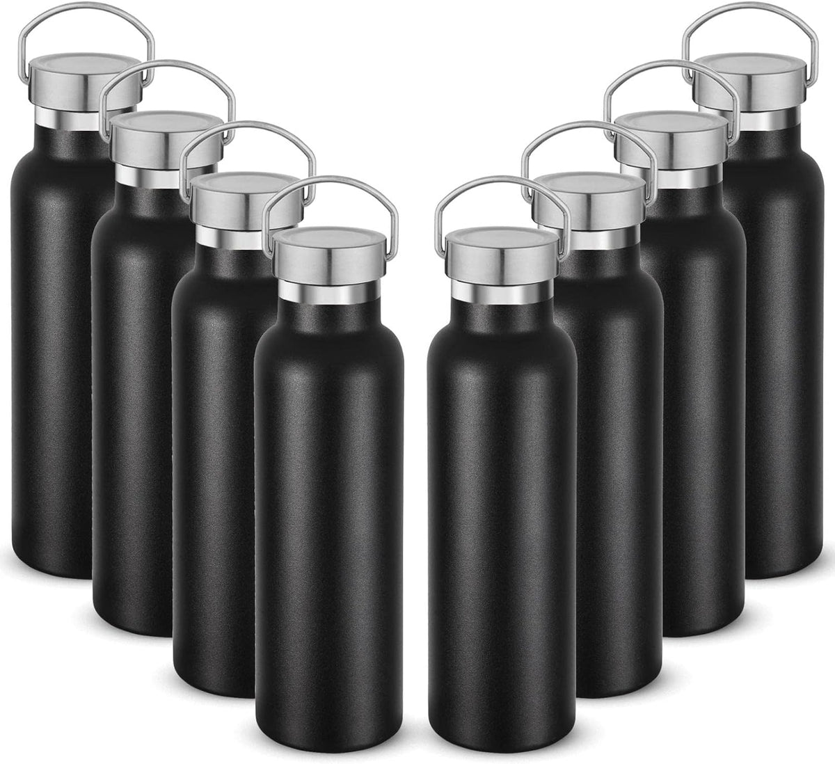 Neihepal 20 oz Insulated Water Bottles Bulk 8 Pack,Stainless Steel Double Wall Sport Bottle with