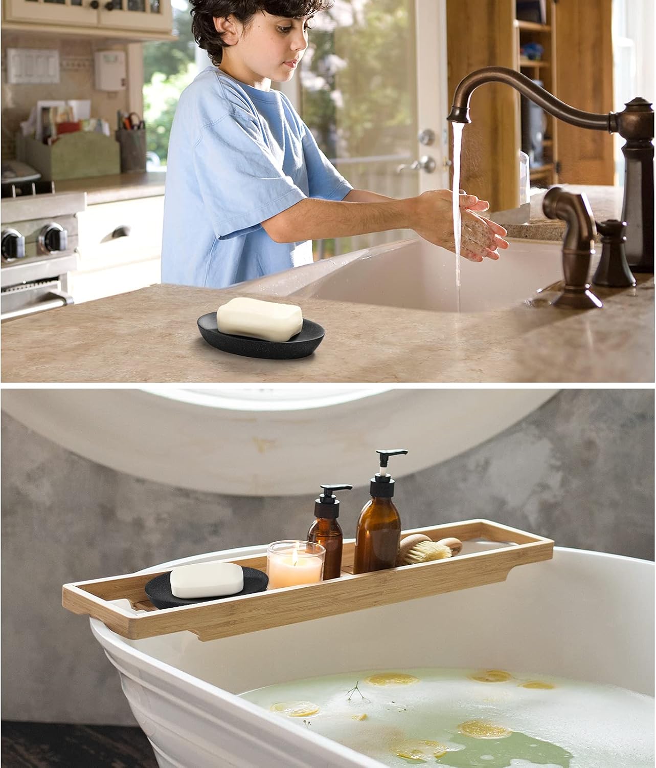 Luxspire Soap Dish, Resin Soap Tray Soap Holder Container Box, Marble Pattern Oval Soap Plate Case