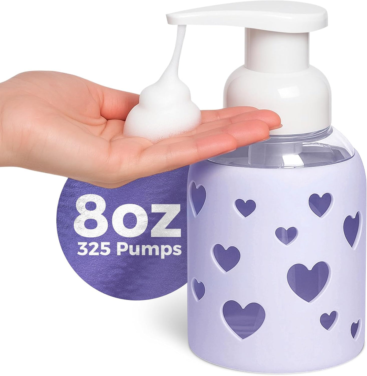 SoCal Suds & Company Glass Foaming Hand Soap Dispenser, Heart Silicone Sleeve, Refillable Pump