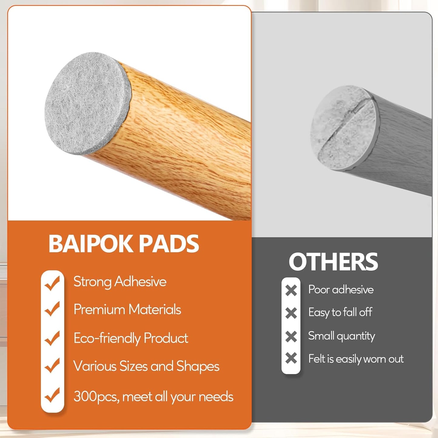 Furniture Pads 300 Pcs Premium Furniture Felt Pads (Grey), Huge Quantity Self Adhesive Felt