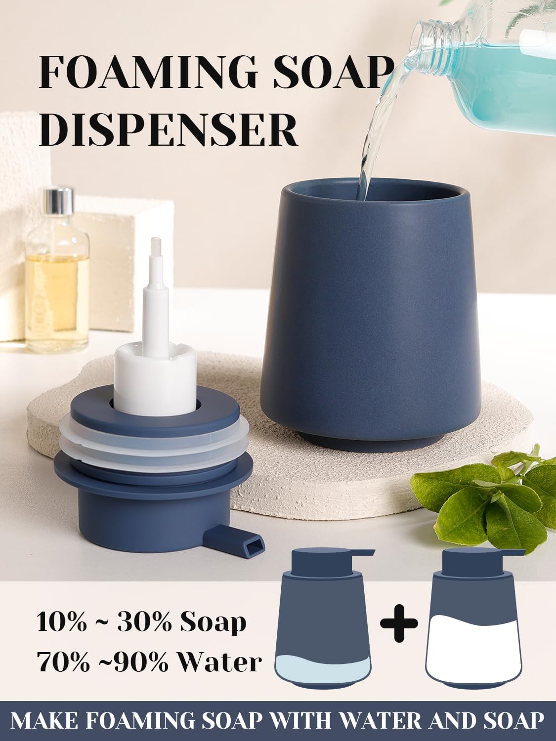 INGOFIN Ceramic Foaming Soap Dispenser -14 oz Foam Hand Soap Dispenser Bathroom, Modern Refillable