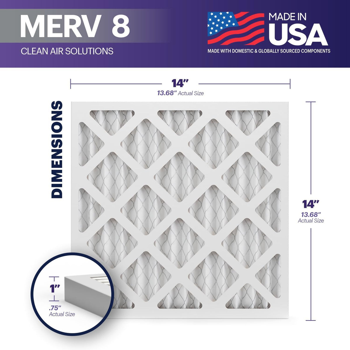 BNX TruFilter 14x14x1 Air Filter MERV 8 (6-Pack) - MADE IN USA – Dust & Pet Defense Pleated Air