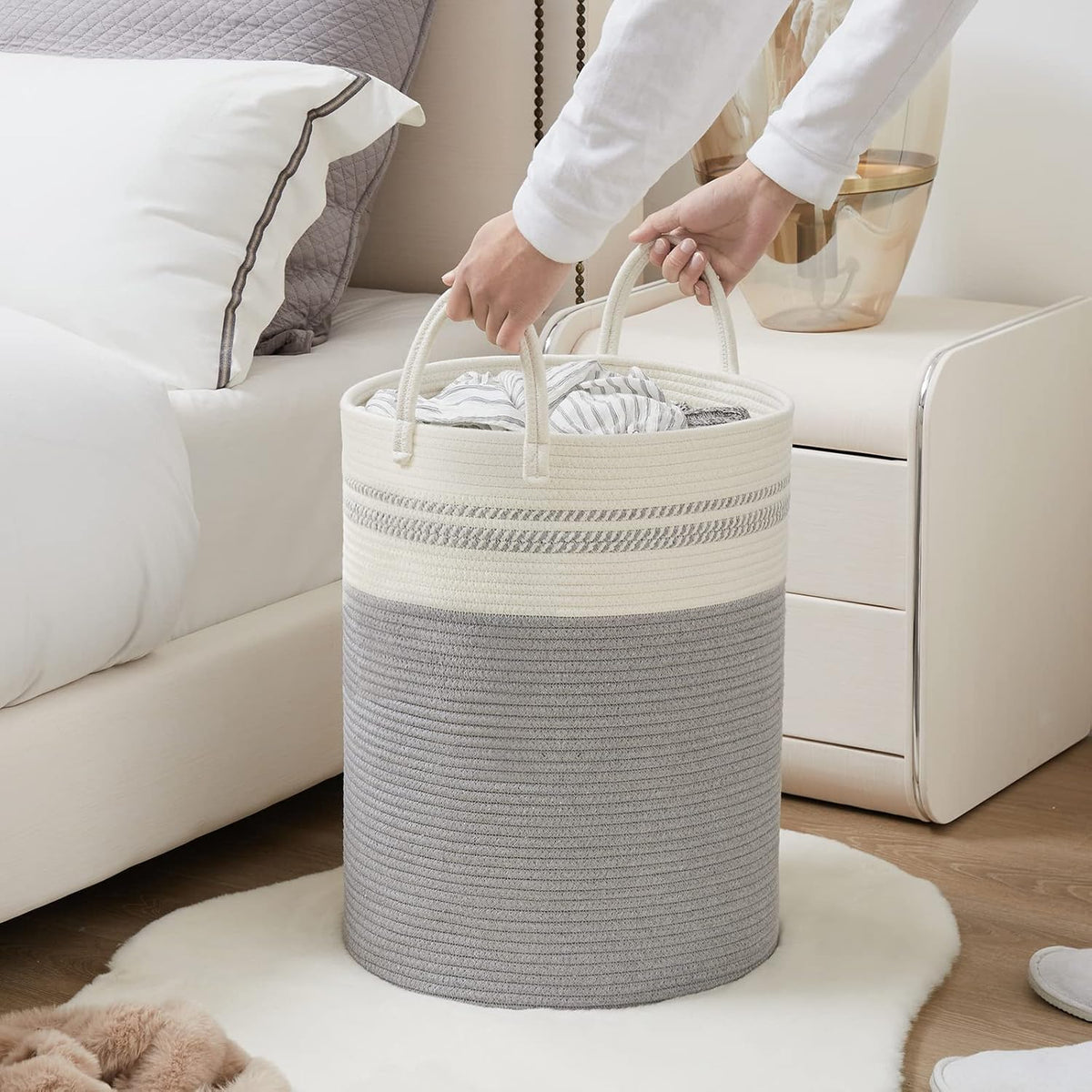 YOUDENOVA Woven Rope Laundry Hamper Basket, 72L Tall Luandry Basket, Baby Nursery Hamper for