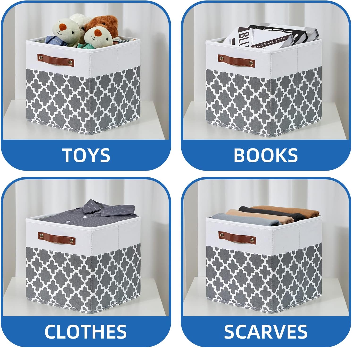 Temary 11x11x11 Cube Storage Bins Cube Organizer Bins 4 Pack Canvas Storage Bin for Home, Cube