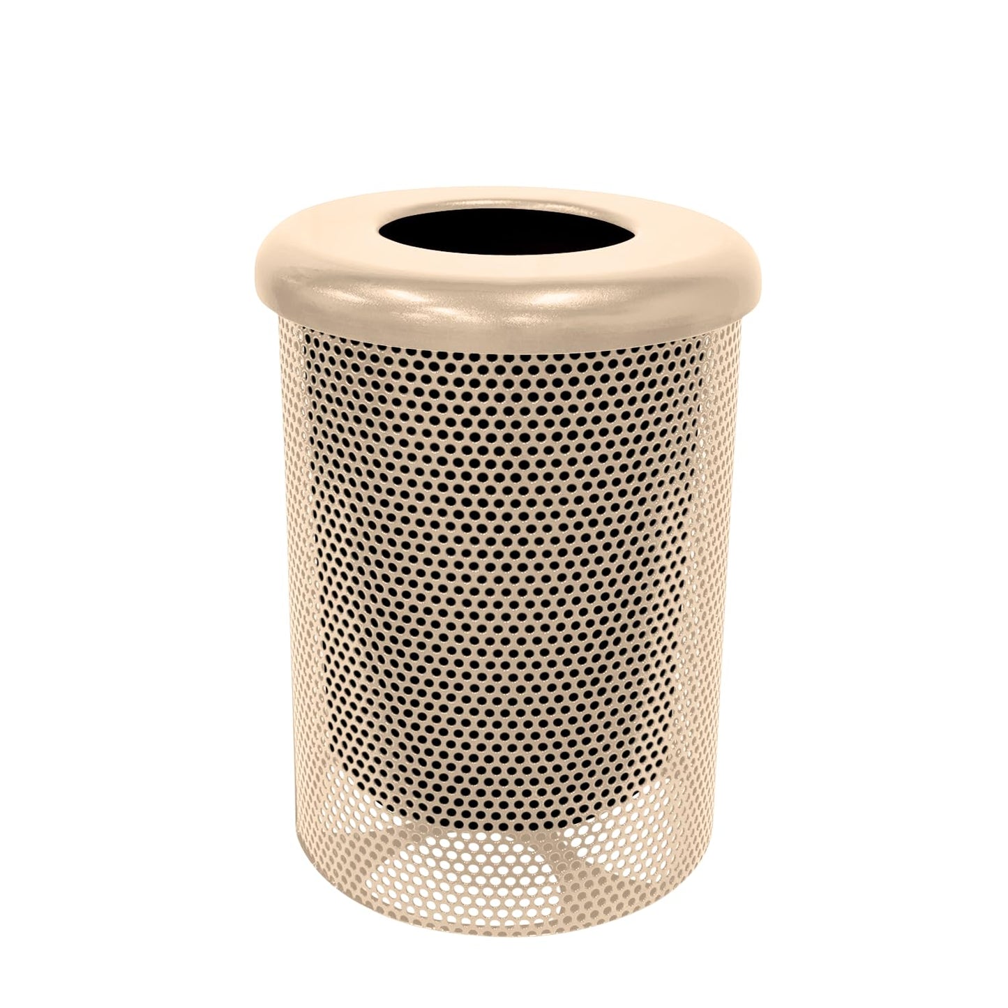 COATEDOUTDOORFURNITURE RFT-P-TAN Heavy Duty Round Trash Receptacle with Flat Top, Liner Included