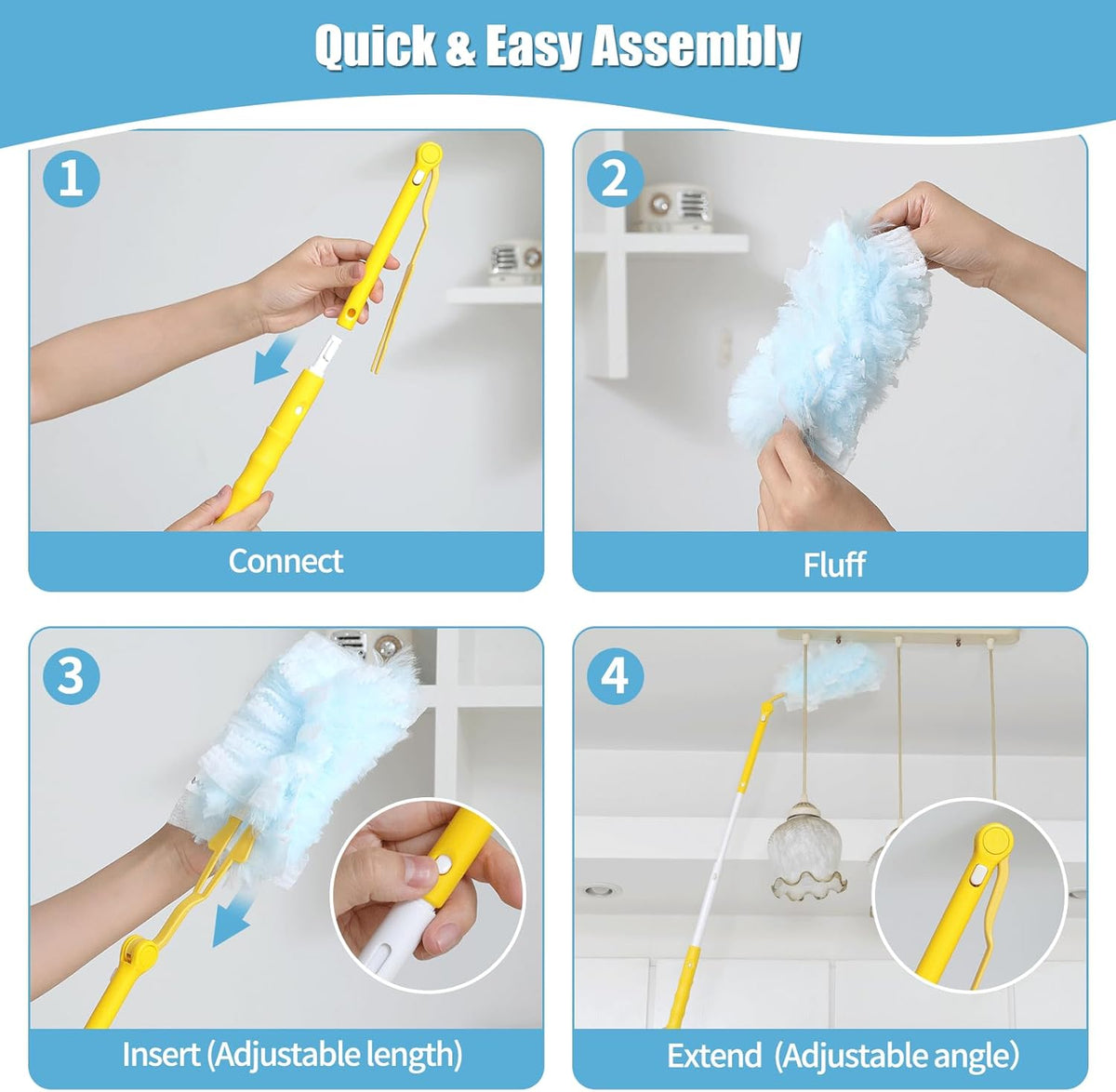 60 Count 360° Heavy Duty Duster Refills Compatible with Swiffer,Large Size-Extra Thick Disposable