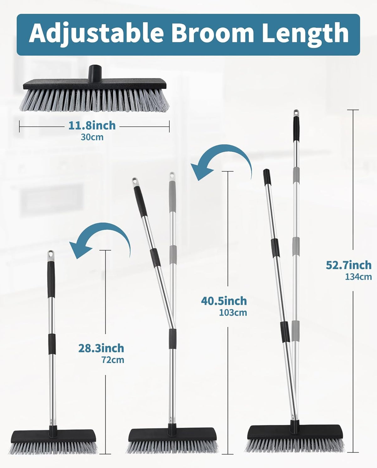 LandHope Hard Bristle Deck Broom Adjustable Long Handle Scrub Brush Heavy Duty Concrete Push Broom