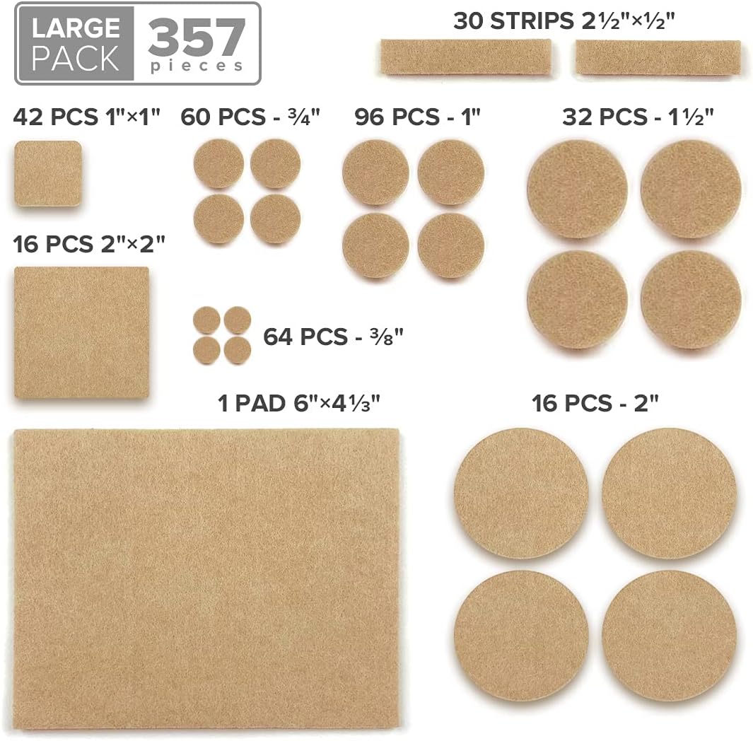 X-Protector 357 pcs Beige Felt Furniture Pads - Huge Quantity of Hardwood Floor Protectors with