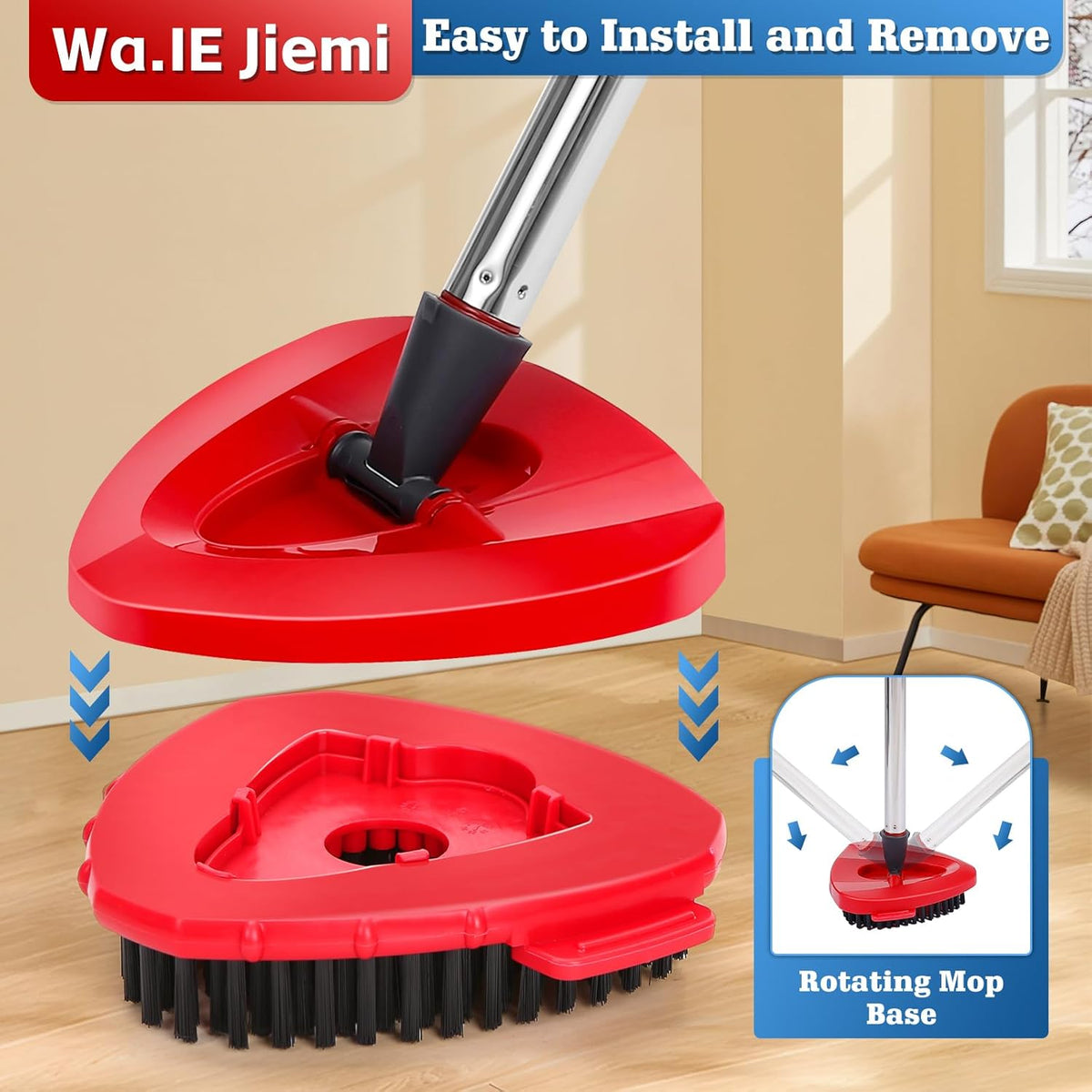 2 Pcs Full-Coverage Spin Mop Scrub Brush Heads and 1 Mop Base Part Replacement with Oceda