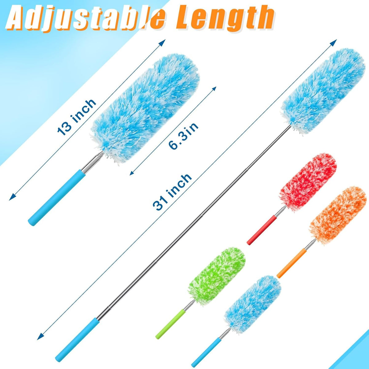 Tanlade 12 Pcs Microfiber Feather Duster for Cleaning 13-31 Inch Extendable Cobweb Dusters Ceiling