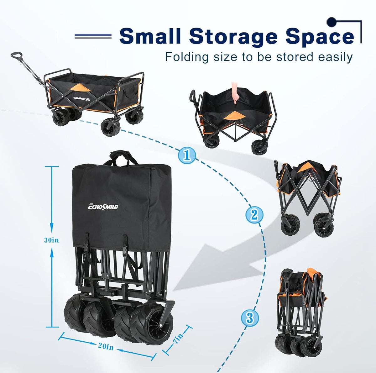 EchoSmile Heavy Duty 350 Lbs Capacity Collapsible Wagon, Outdoor Folding Camping Wagons, Grocery