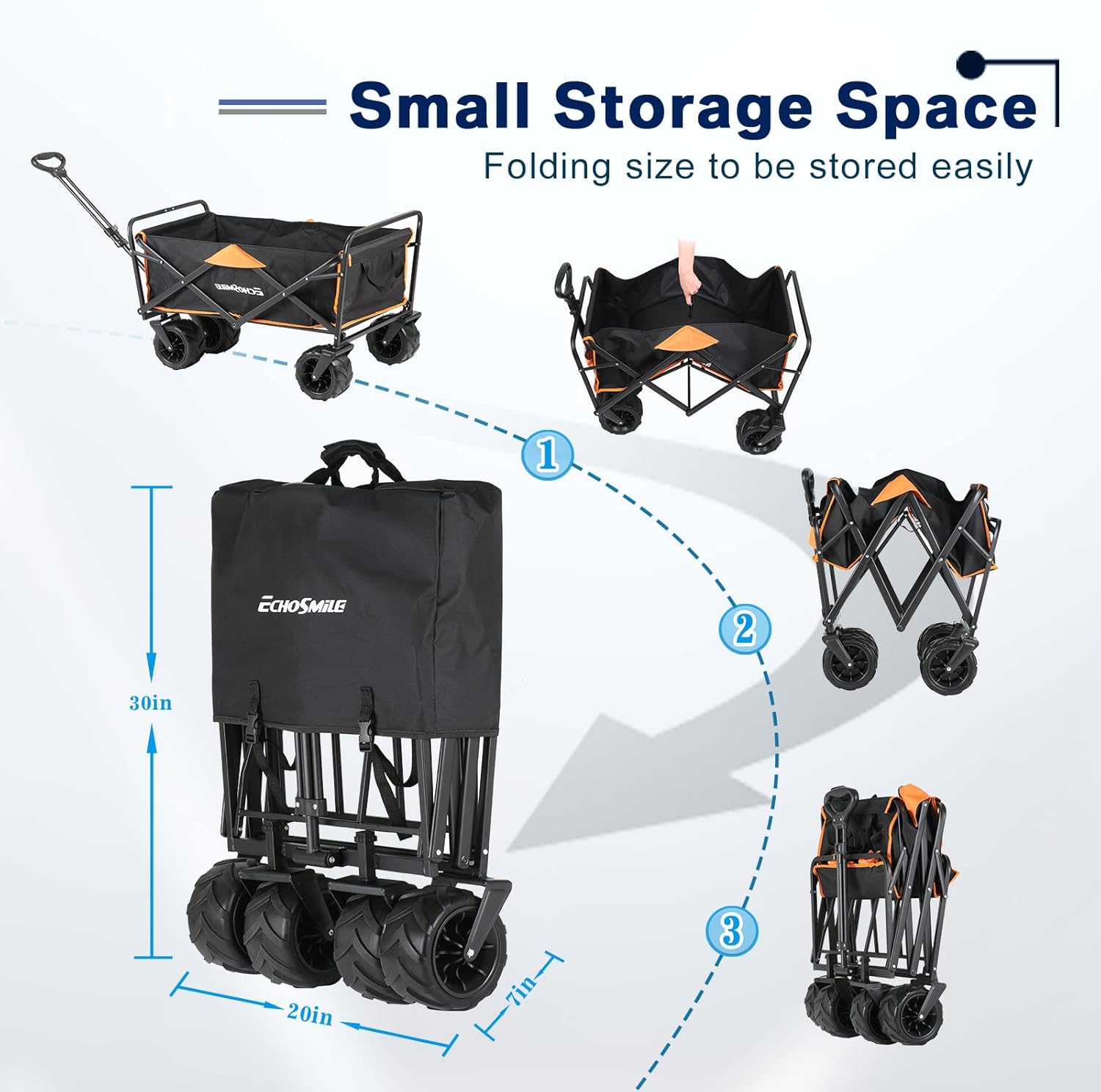 EchoSmile Heavy Duty 350 Lbs Capacity Collapsible Wagon, Outdoor Folding Camping Wagons, Grocery