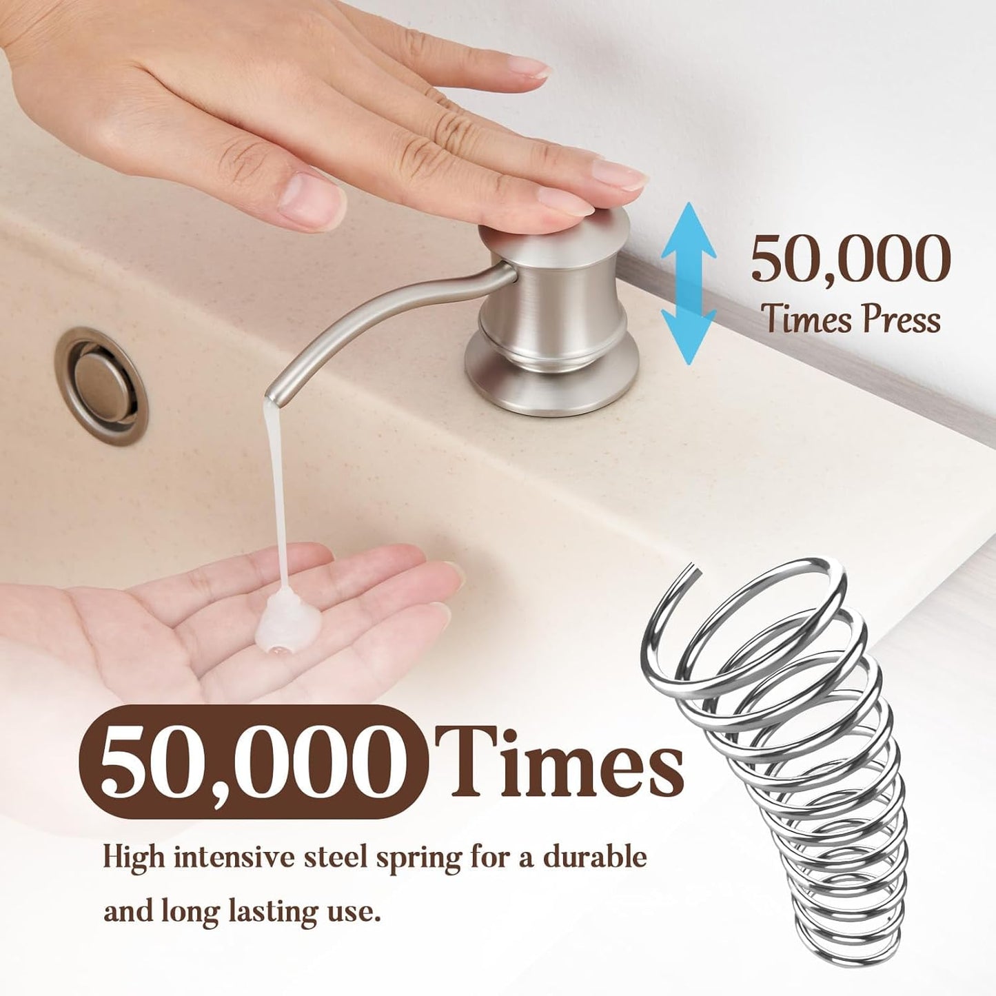 Built in Soap Dispenser for Kitchen Sink Countertop, Solid Brass Pump Head Long Spout with 10.2