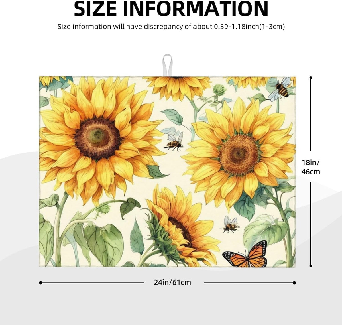 Sunflower Dish Drying Mat Highly Absorbent Double-Sided Microfiber with Hanging Loop Reversible