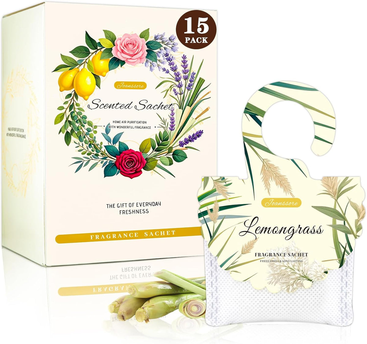 15 Packs Lemongrass Scented Sachets Bag for Drawers and Closets, Air Freshener for Home Fragrance