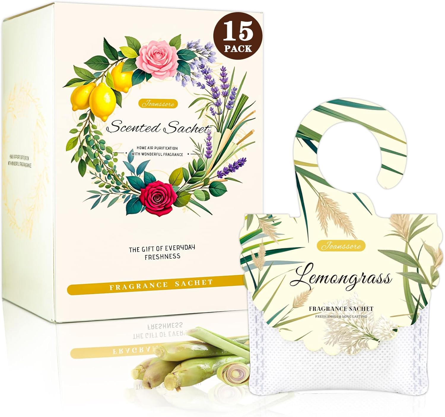 15 Packs Lemongrass Scented Sachets Bag for Drawers and Closets, Air Freshener for Home Fragrance