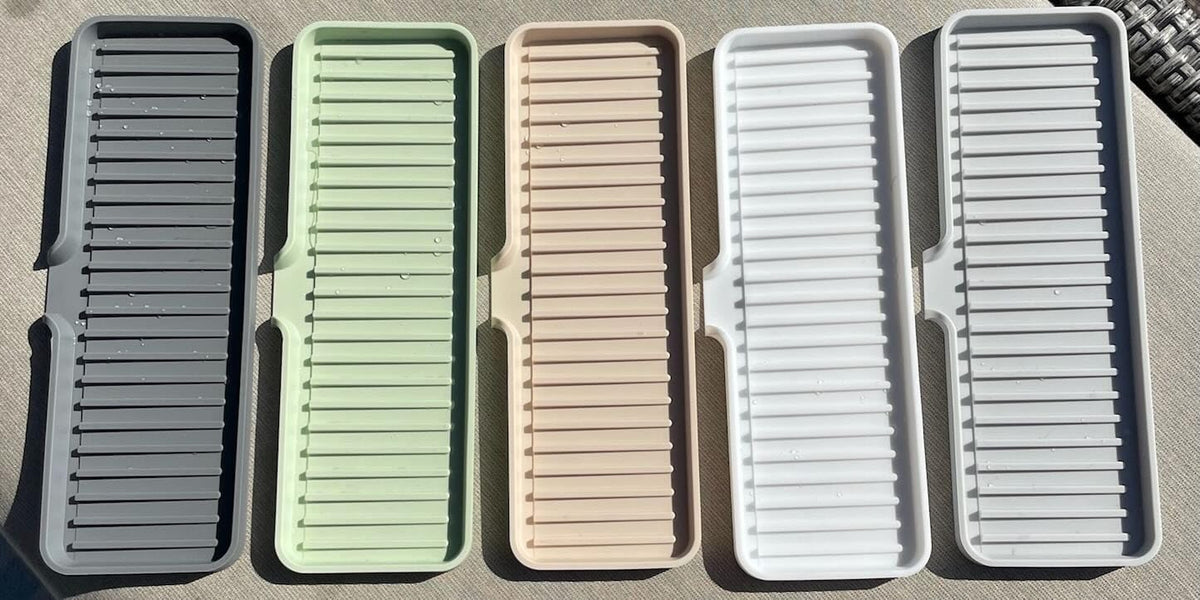 Happitasa Silicone Soap Dish Tray and Sponge Holder with Drain Chute | Bathroom and Kitchen Sink