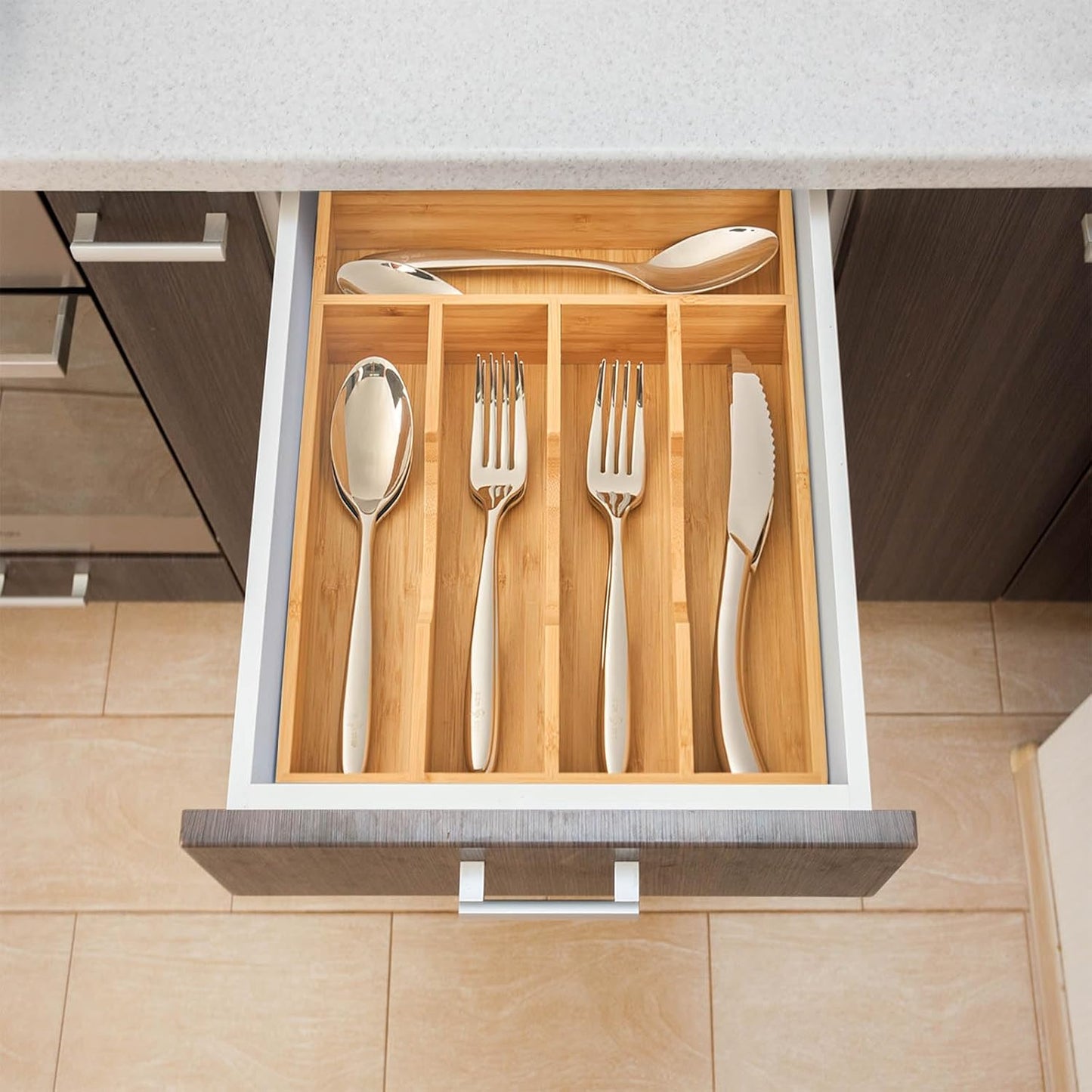 Umilife Bamboo Kitchen Drawer Organizer, 9 Inch Silverware Utensils Tray Holder for Small Drawer