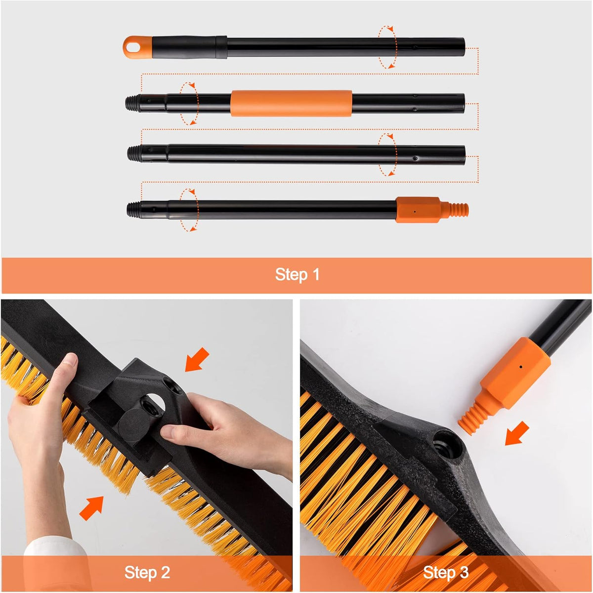 24”Push Broom Brush for Floor Cleaning with 65” Long Handle and Stiff Bristles, Heavy Duty Brush
