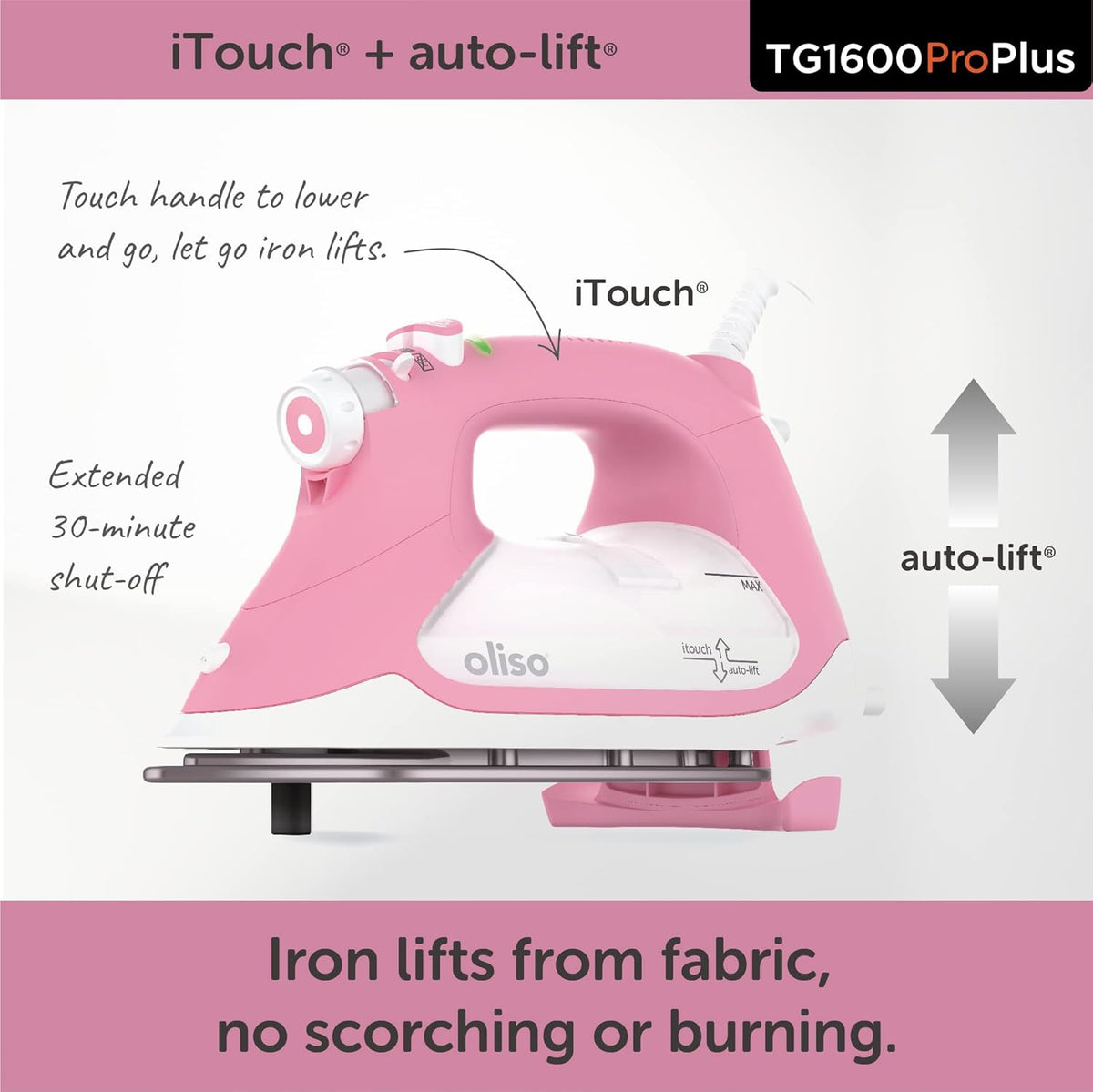 oliso TG1600 ProPlus Smart Iron with Auto-Lift – 1800 Watt Steam Iron for Clothes, Sewing, Quilting