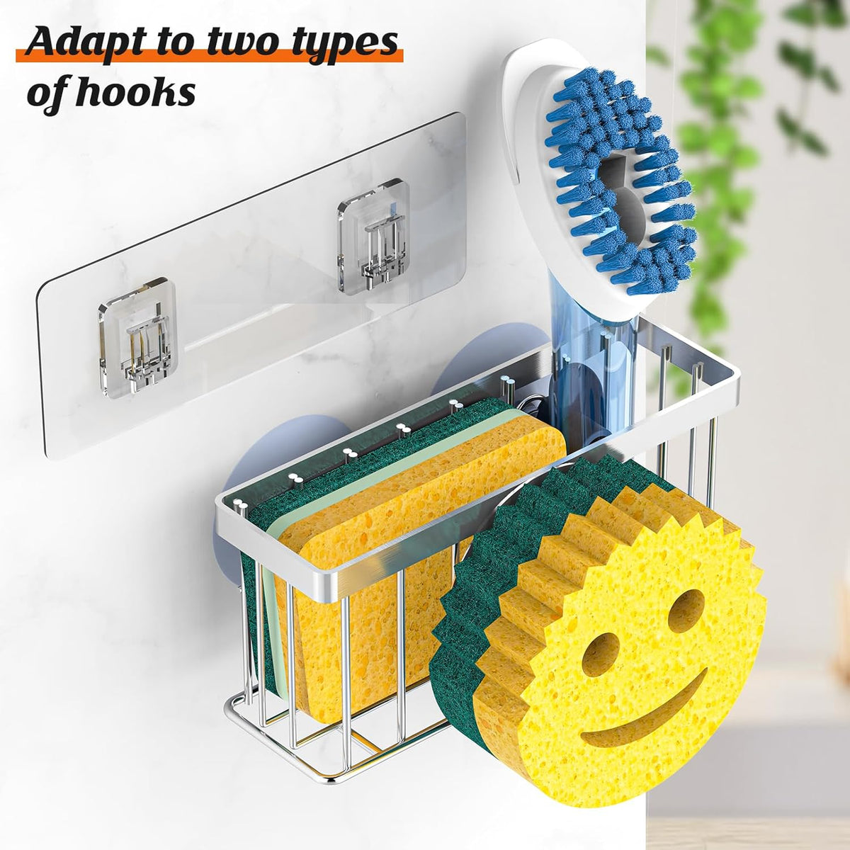 Sponge Holder Smiley Face,Sink Caddy for Kitchen Sink,Sponge Holder with 2 PCS Suction Cups/1 PCS