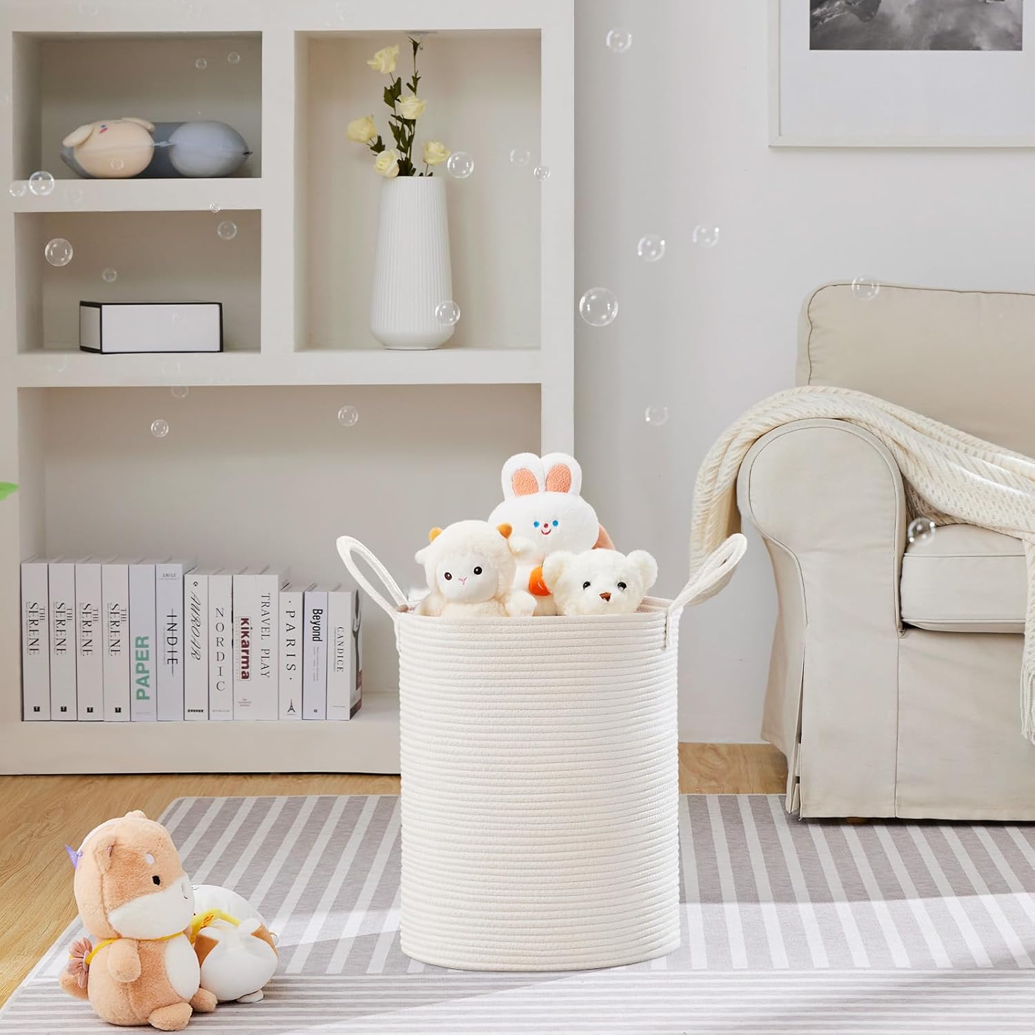 VIPOSCO Large Laundry Hamper, Tall Woven Rope Storage Basket for Blanket, Toys, Dirty Clothes in