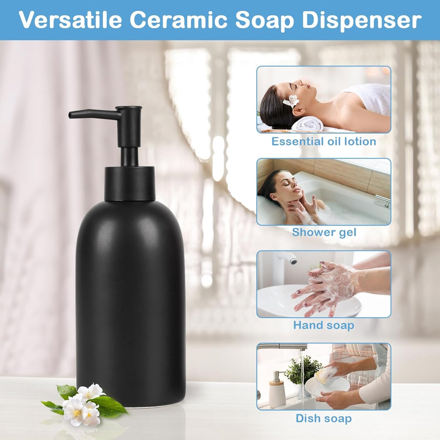 Natheeph 14OZ Ceramic Soap Dispenser Ceramic Soap Pump Dispenser Can Fill Liquid for